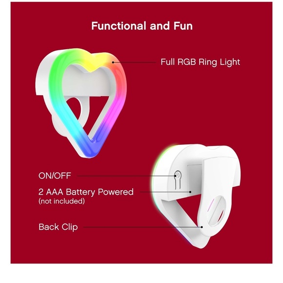 ON AIR Mini Mobile Heart Halo Light - Compact Ring Light with Full RGB Selfie - Picture 2 of 9